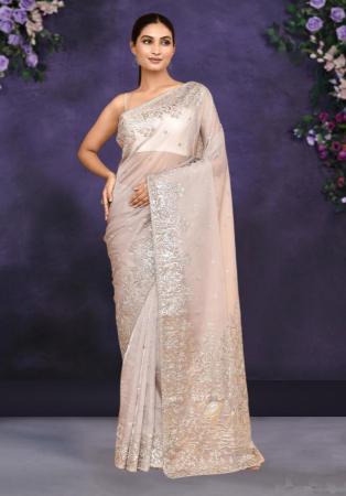 Picture of Charming Satin & Silk & Organza Beige Saree