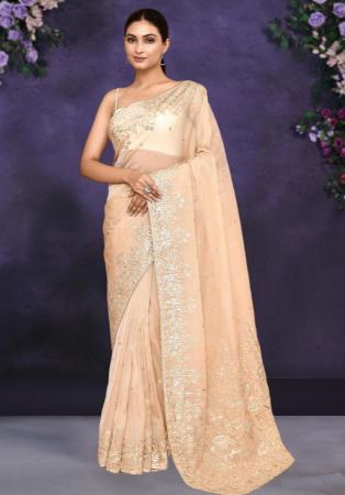 Picture of Fine Satin & Silk & Organza Wheat Saree