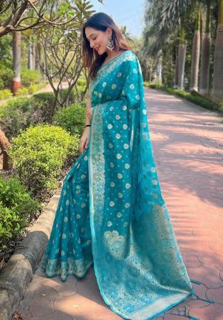 Picture of Graceful Organza Steel Blue Saree