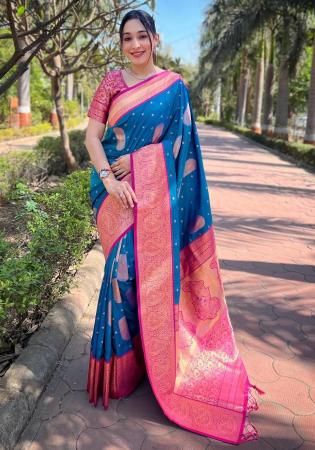 Picture of Alluring Silk Teal Saree