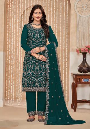 Picture of Georgette Dark Green Straight Cut Salwar Kameez