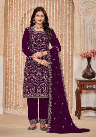 Picture of Resplendent Georgette Maroon Straight Cut Salwar Kameez