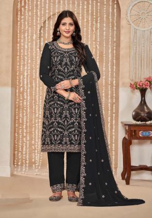 Picture of Georgette Dark Slate Grey Straight Cut Salwar Kameez