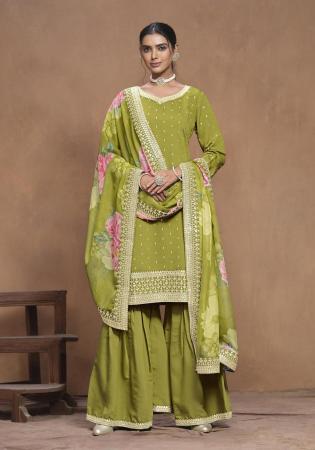 Picture of Charming Silk Olive Drab Straight Cut Salwar Kameez