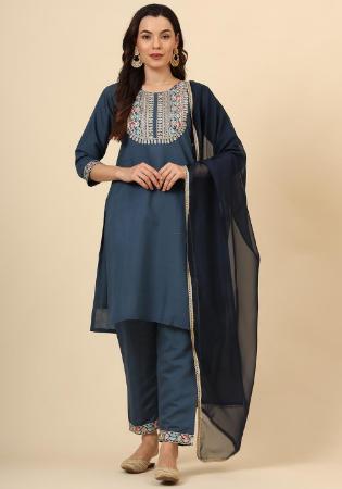 Picture of Sublime Silk Dark Slate Grey Readymade Salwar Kameez