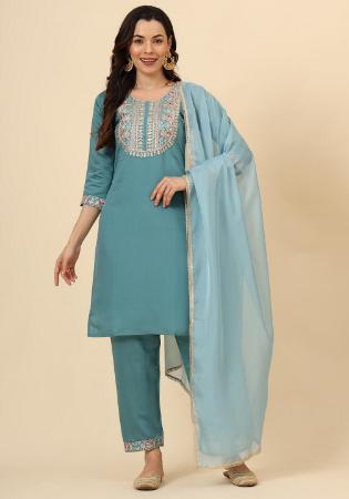 Picture of Elegant Silk Cadet Blue Readymade Salwar Kameez