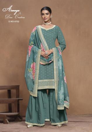 Picture of Graceful Silk Cadet Blue Straight Cut Salwar Kameez