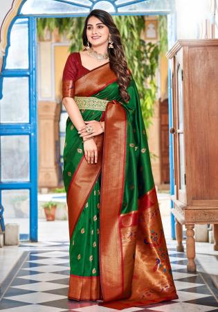 Picture of Graceful Silk Forest Green Saree