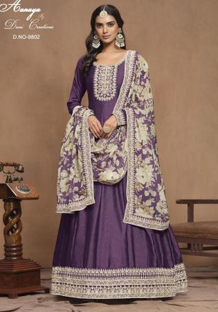 Picture of Lovely Silk Dim Gray Anarkali Salwar Kameez