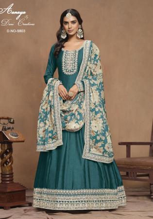 Picture of Fine Silk Teal Anarkali Salwar Kameez