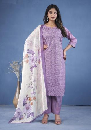 Picture of Chiffon Light Steel Blue Readymade Salwar Kameez