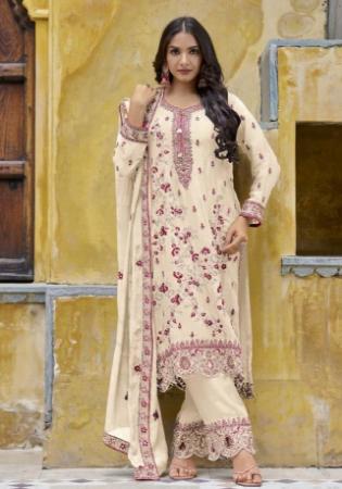 Picture of Charming Chiffon Beige Straight Cut Salwar Kameez