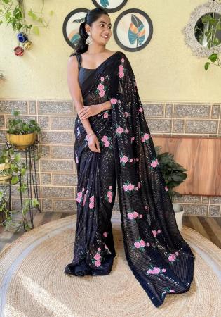 Picture of Well Formed Georgette Black Saree