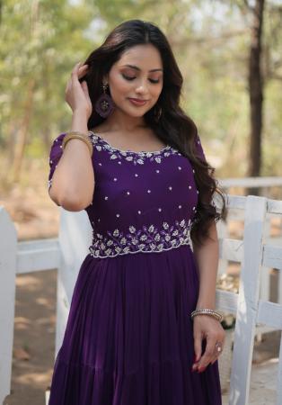 Picture of Well Formed Georgette Purple Readymade Gown