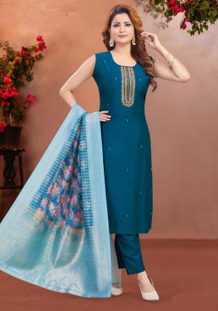 Picture of Comely Silk Teal Readymade Salwar Kameez