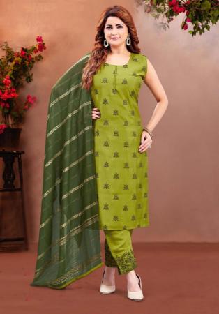 Picture of Shapely Silk Olive Drab Readymade Salwar Kameez