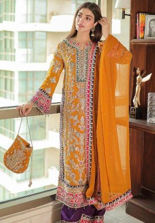 Picture of Chiffon & Silk Chocolate Straight Cut Salwar Kameez