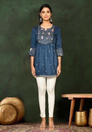 Picture of Nice Chiffon Dark Slate Blue Kurtis & Tunic