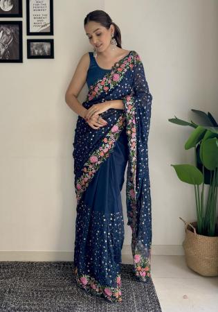 Picture of Alluring Georgette Navy Blue Saree