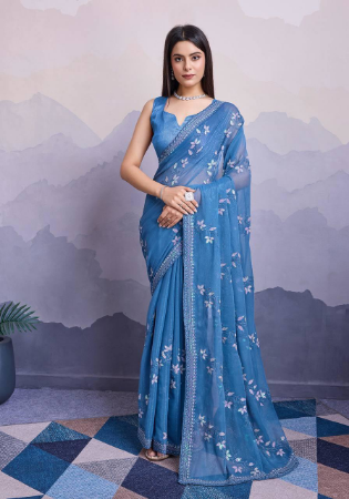 Picture of Fine Chiffon Steel Blue Saree