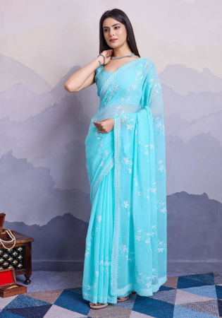 Picture of Excellent Chiffon Light Sky Blue Saree