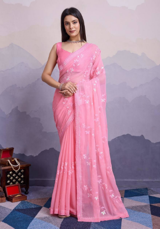 Picture of Ravishing Chiffon Light Pink Saree