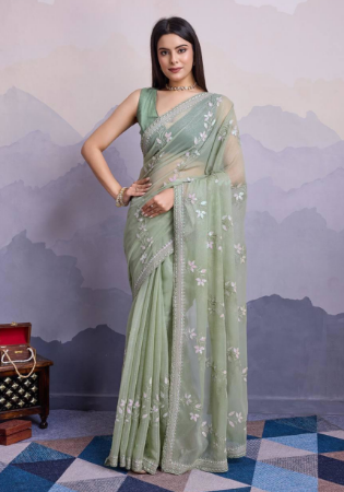 Picture of Fascinating Chiffon Dark Sea Green Saree