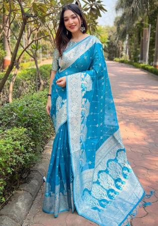 Picture of Elegant Organza Dark Cyan Saree