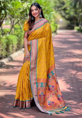 Picture of Grand Silk Dark Golden Rod Saree