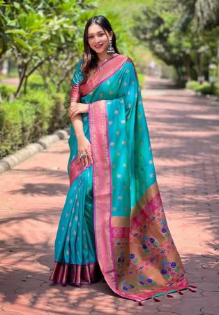 Picture of Sightly Silk Dark Cyan Saree