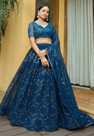 Picture of Georgette & Net Midnight Blue Lehenga Choli