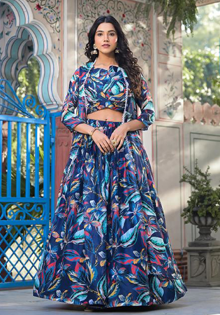 Picture of Georgette Midnight Blue Readymade Lehenga Choli