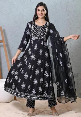 Picture of Rayon & Cotton Black Readymade Salwar Kameez