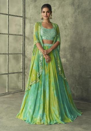 Picture of Georgette & Silk Dark Sea Green Lehenga Choli