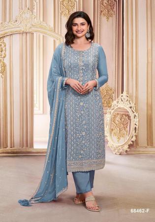 Picture of Georgette Light Slate Grey Straight Cut Salwar Kameez