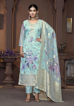 Picture of Organza Light Steel Blue Straight Cut Salwar Kameez