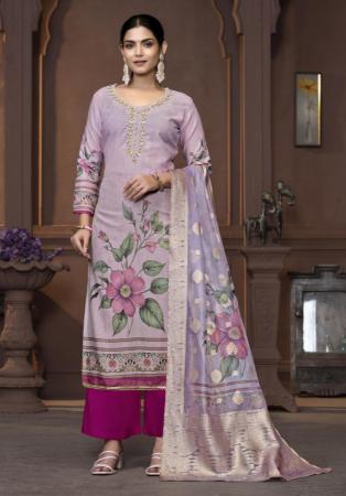 Picture of Appealing Cotton Plum Straight Cut Salwar Kameez