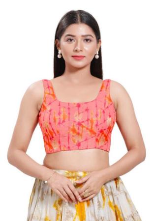 Picture of Splendid Net & Silk Light Salmon Designer Blouse