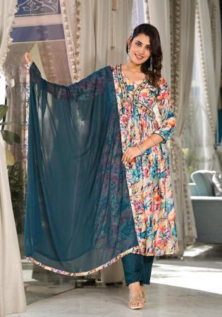 Picture of Georgette & Silk Light Slate Grey Readymade Salwar Kameez