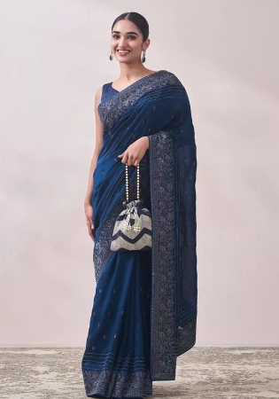 Picture of Excellent Silk Dark Slate Grey Saree