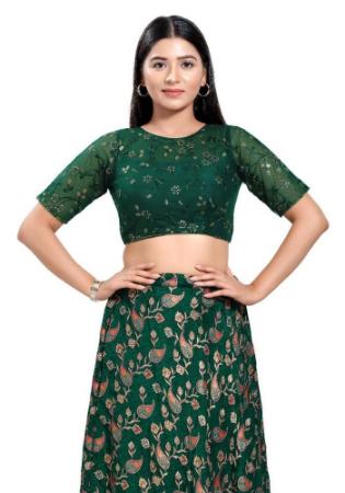 Picture of Pretty Net & Silk Forest Green Designer Blouse