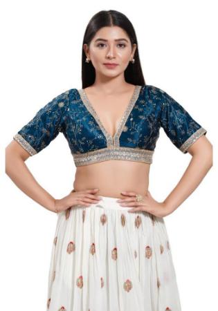 Picture of Shapely Net & Silk Teal Designer Blouse