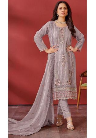 Picture of Organza Rosy Brown Straight Cut Salwar Kameez