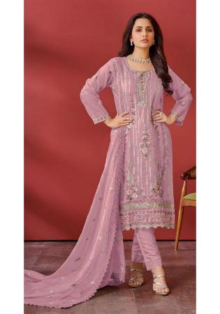 Picture of Organza Rosy Brown Straight Cut Salwar Kameez