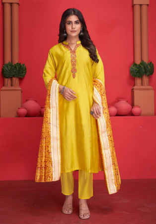 Picture of Amazing Silk Yellow Readymade Salwar Kameez