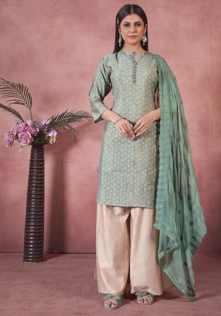 Picture of Excellent Silk Dark Sea Green Readymade Salwar Kameez