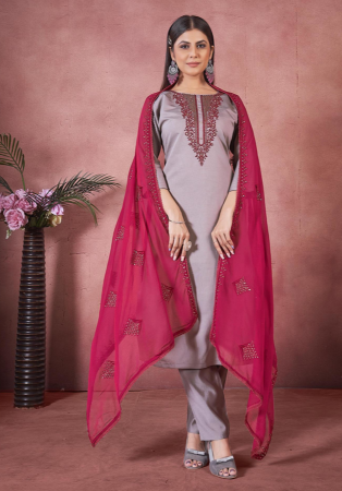 Picture of Classy Silk Silver Readymade Salwar Kameez