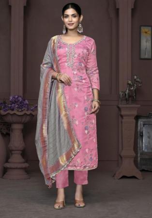 Picture of Chiffon & Organza Rosy Brown Straight Cut Salwar Kameez