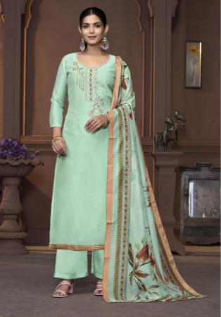 Picture of Chiffon Dark Sea Green Straight Cut Salwar Kameez