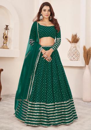 Picture of Good Looking Georgette Dark Green Lehenga Choli